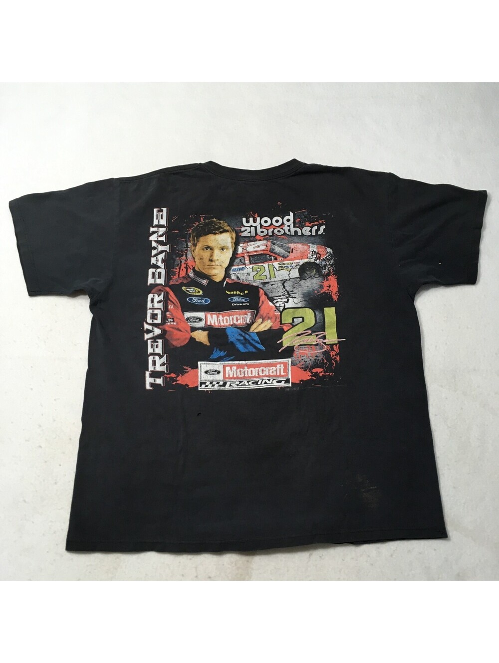 Chase Authentics Nascar Trevor Bayne #21 wood brothers T Shirt XL Black